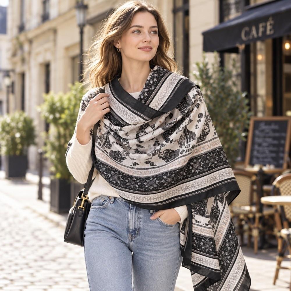 Bohemian Ethnic Print Shawl Large Size Travel Cover Up Vintage Beach Wrap Shawl  For Women