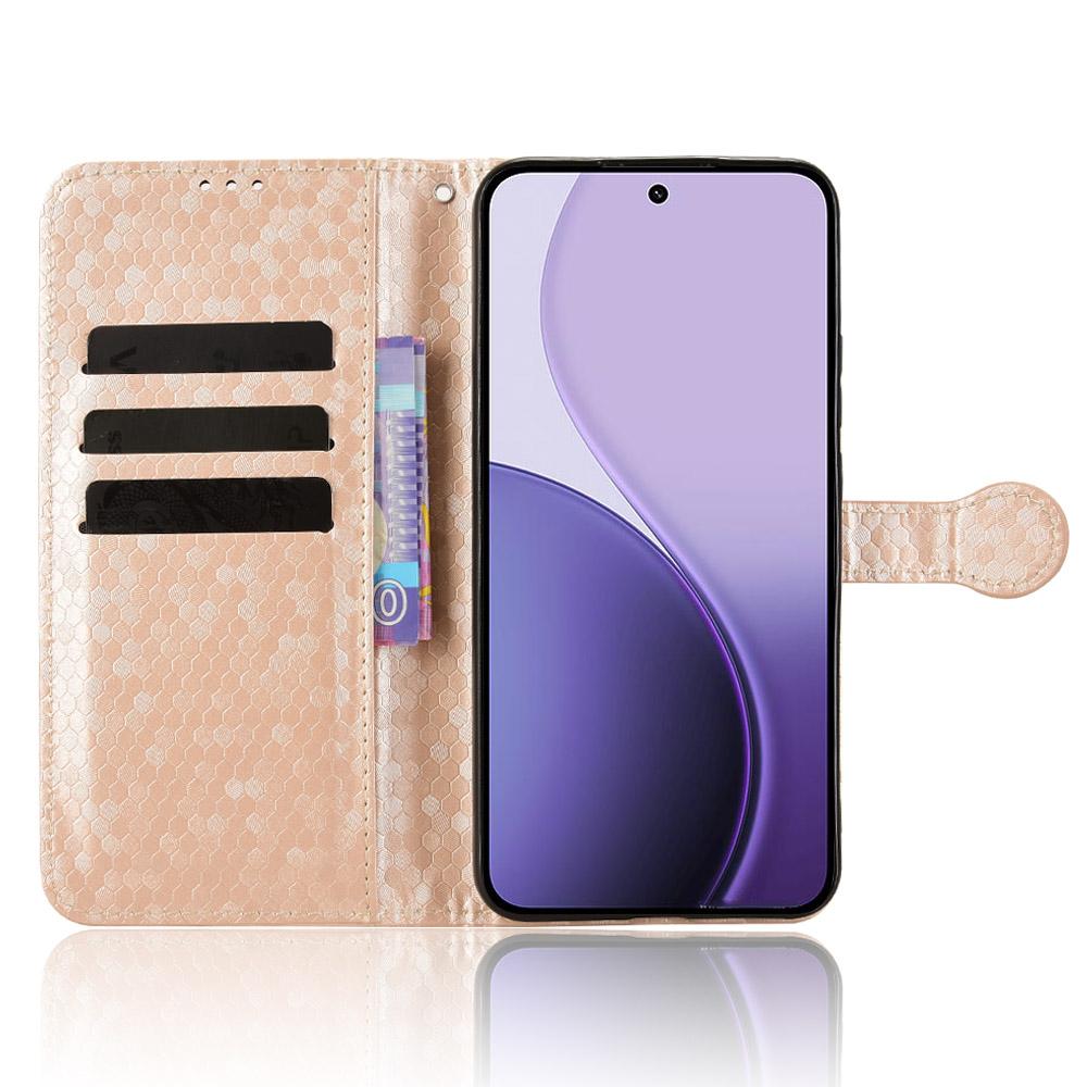 For Oppo Reno14 Pro 5G (Global) Wallet Case Dot Pattern Imprint PU Leather Phone Cover with Wrist Strap
