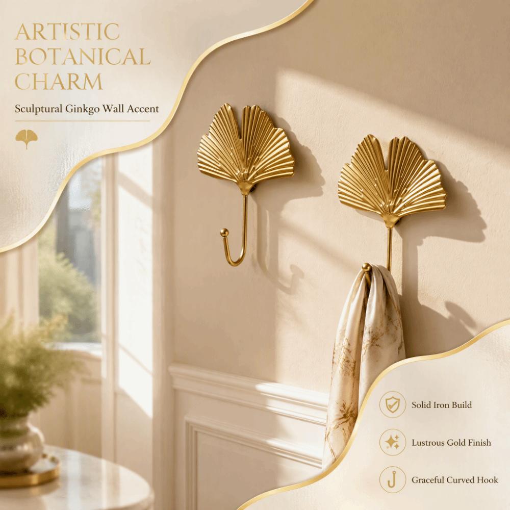 4pcs Ginkgo Leaf Shaped Wall Hanging Hooks Iron Material Kitchen Hanging Hooks  Kitchen Use