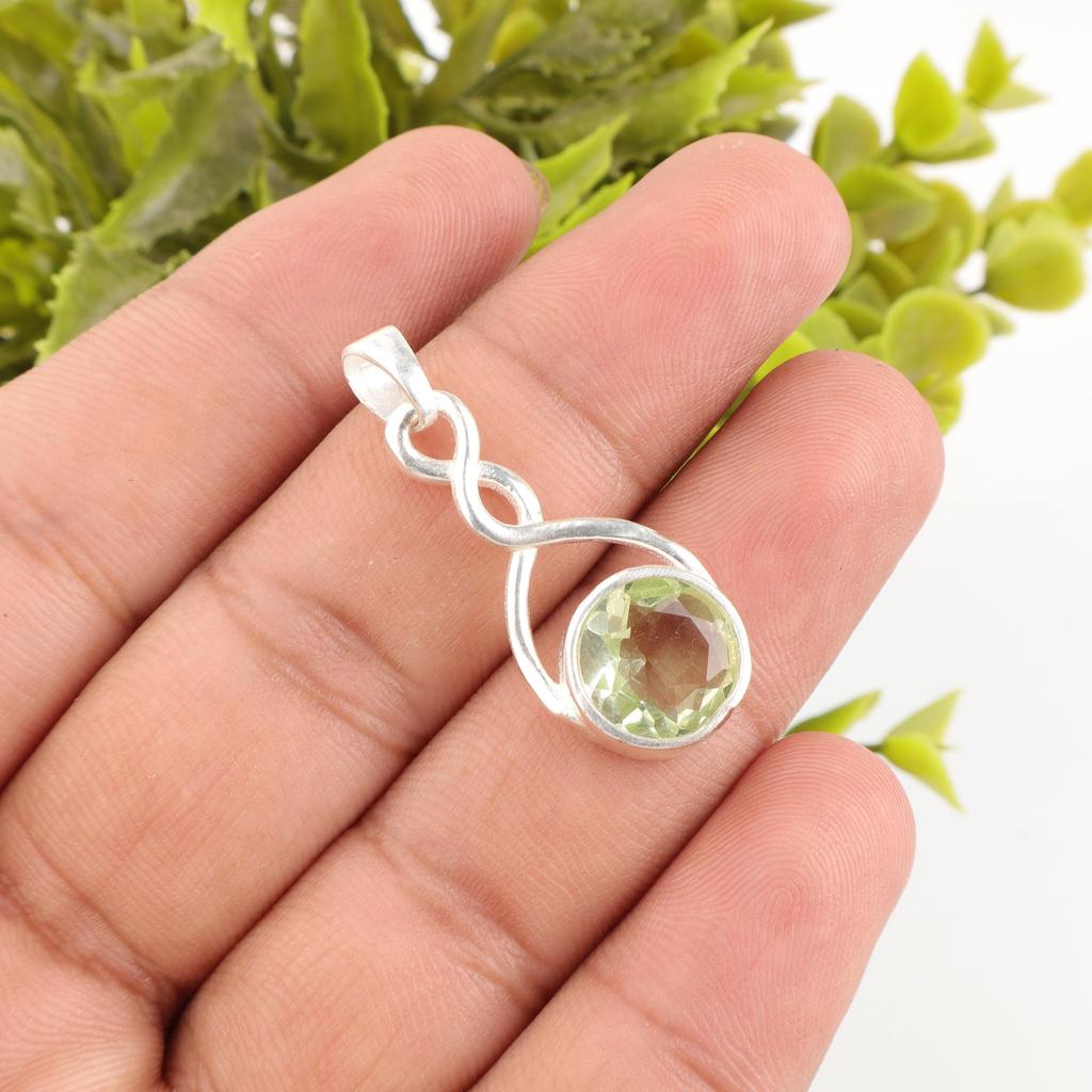 Pandantiv cu Piatră Prețioasă Ametist Verde, Bijuterii din Argint Sterling Masiv 925, Bijuterii Boeme Lucrate Manual, Pandantiv cu Lanț din Argint Cadou Pentru Activiști