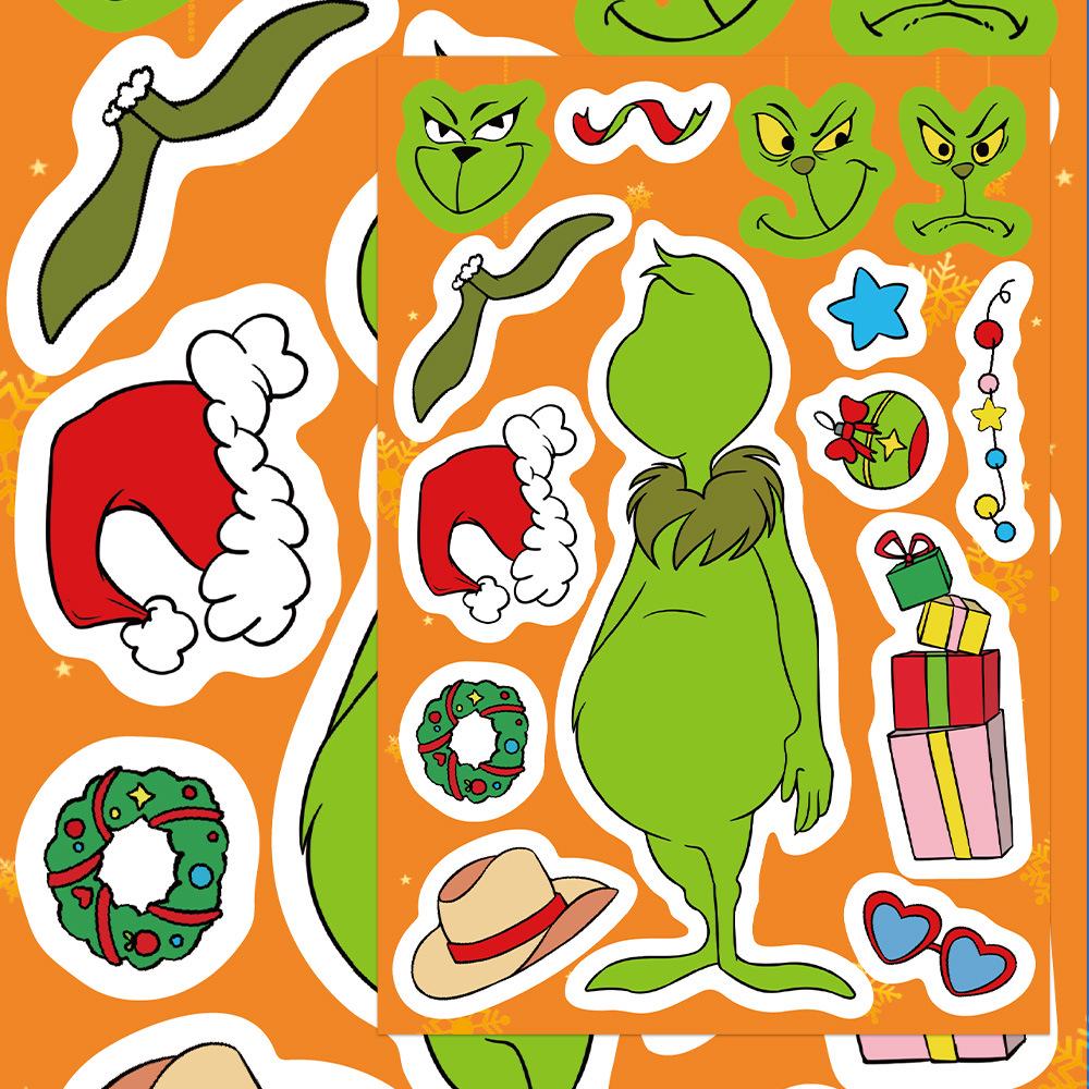 8 Cartoon Grinch Character Stickers for DIY Phone Case, Water Cup, Journal, and Christmas Decorations