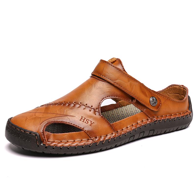 

Мужские пляжные сандалии из натуральной кожи с ручной вышивкой