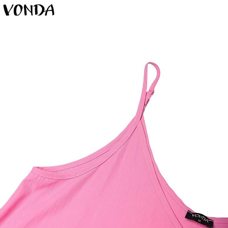 VONDA Women Casual Strap Sleeveless Ruffled Baggy Casual Swing Long Dress