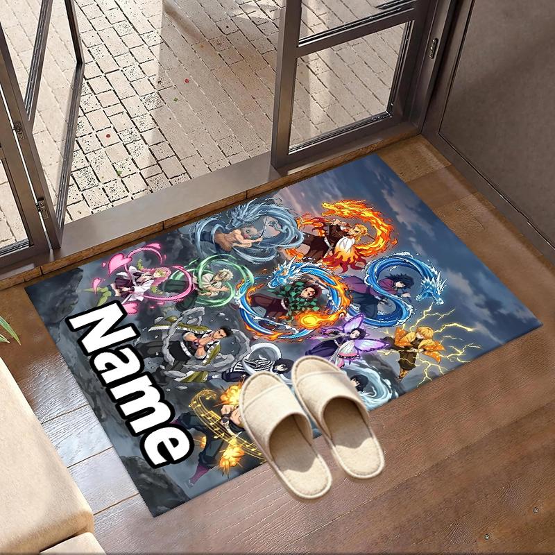 Custom Name Personalized Demon Slayer Print Carpet, Versatile Home Decor Rug, for Playroom, Apartment, Balcony, Entryway, Hallway Gift