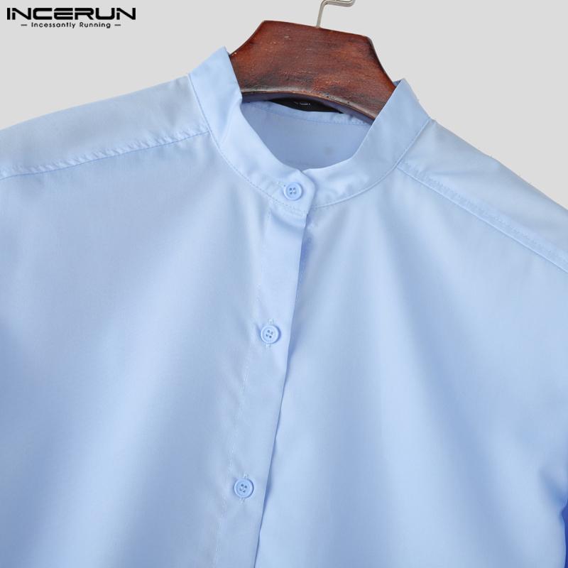 INCERUN Two Piece Suit Men Stand Neck Long Sleeve Shirts Trousers Casual Sets