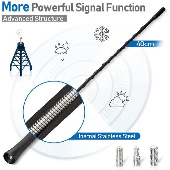 

Eightwood Universal Car Radio Antenna Replacement AM FM DAB Roof Mount Aerial Mast Rod Screws M4 M5 M6 41cm 16 Inch Short