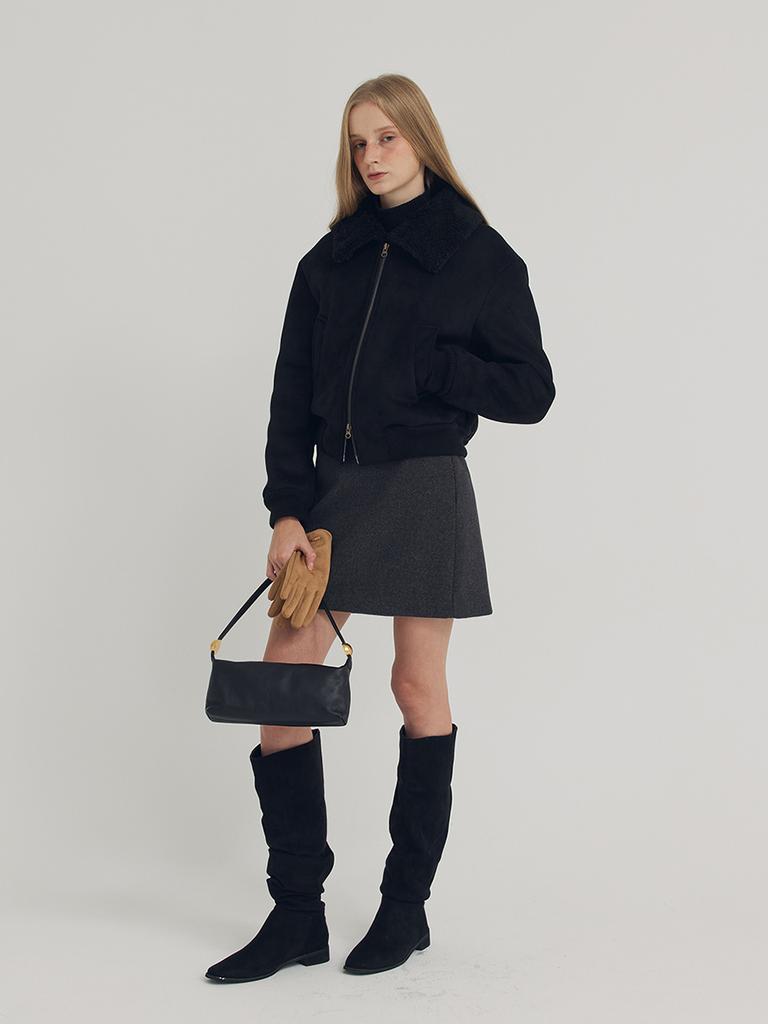 Leusejiem Tencel Wool Mini Skirt - Charcoal