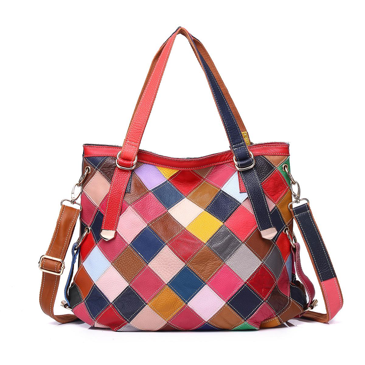 

Genuine Leather Cowhide Colorful Random Color Contrast Geometric Pattern Color Contrast Splicing Casual Trendy Bag Shoulder Crossbody Tote Bag