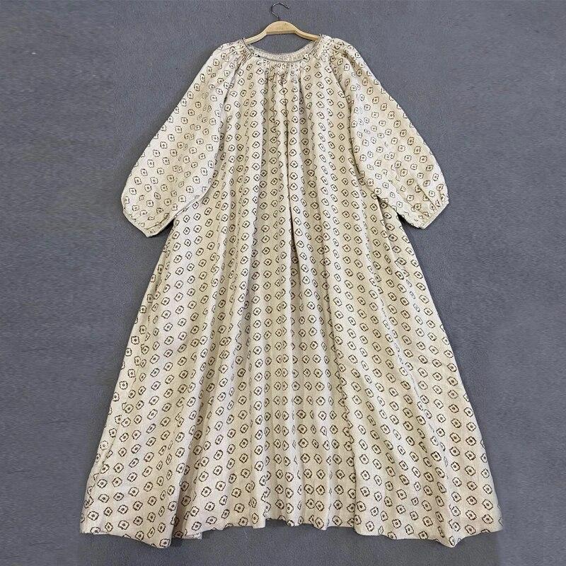 Johnature Vintage Japanese Embroidery Print Dresses Women Autumn Winter Loose Simple Render Dresses