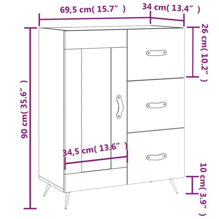 VidaXL Buffet Blanc brillant 69,5x34x90 cm Bois d'ingénierie 830230