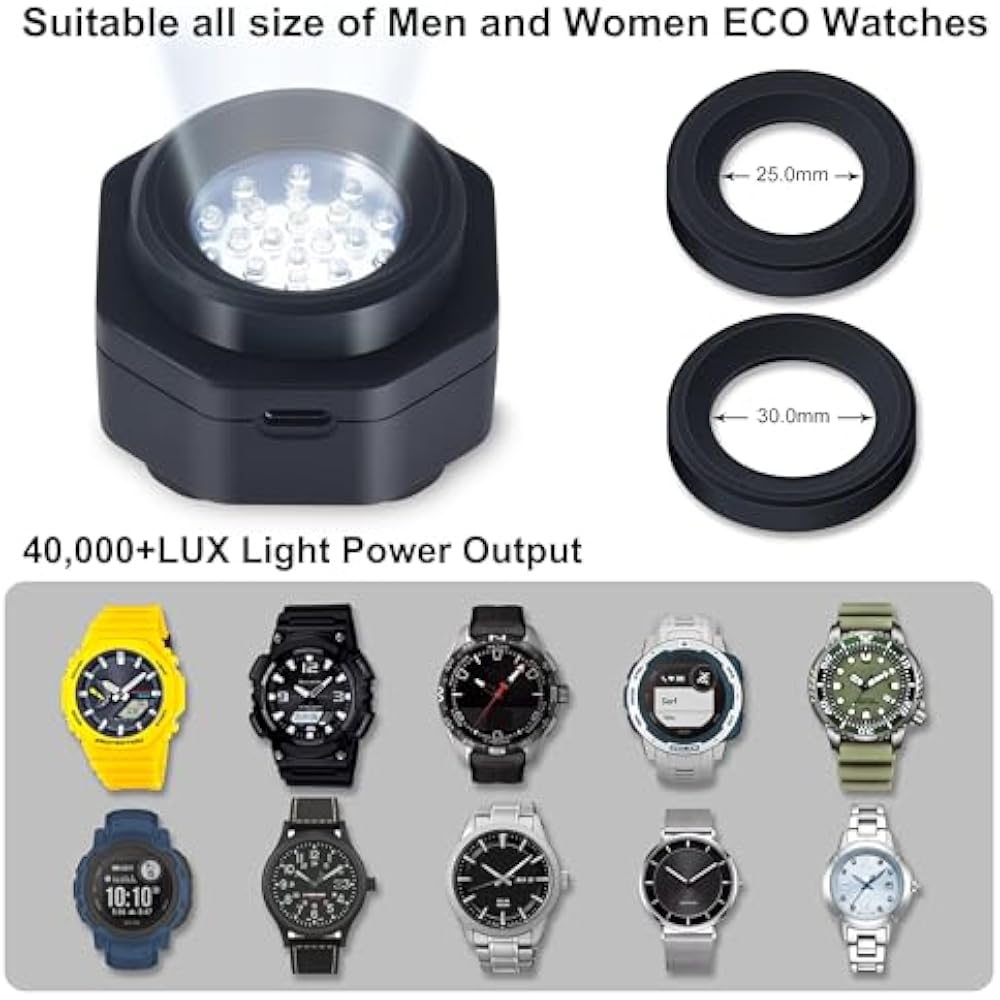CoolFire - UV Free Solar Watch Fast Charger Portable Battery Charger for All Eco Solar Watches - ...