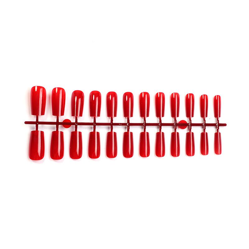 Medium-Long Red Press-On Nails - Solid Color High-End Fake Nails for New Year