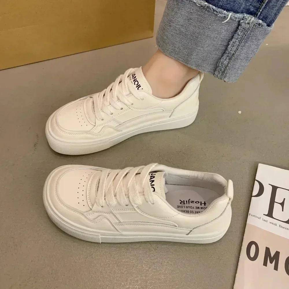 Women Leather Breathable Vulcanized Shoes New Breathable Leather Women Casual White Sports Soft Sole Comfortable Sports Shoes