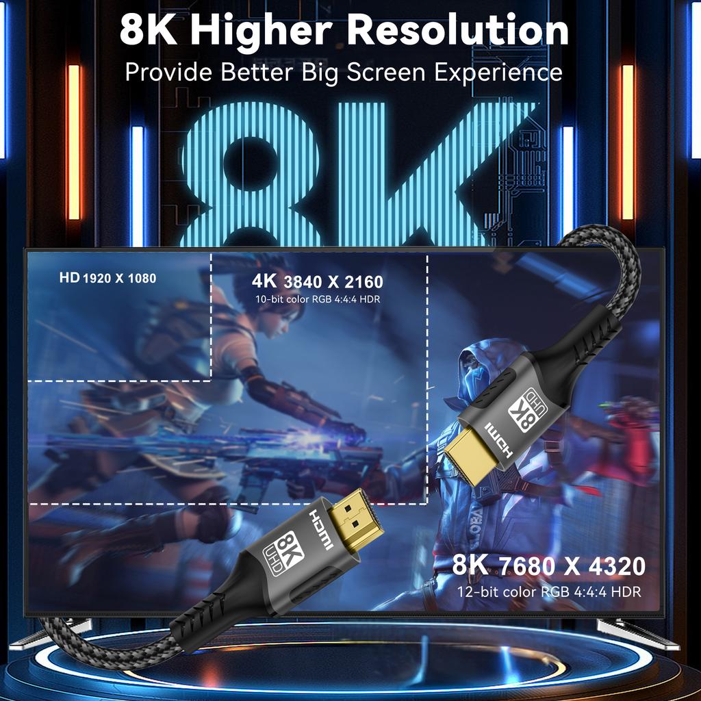 8K HDMI-Compatible 2.1 Cable 8K@60Hz 48Gbps ARC HDCP Ultra High Speed HDR For RTX Video Cable PC Laptop Projector 4K@120Hz HD TV