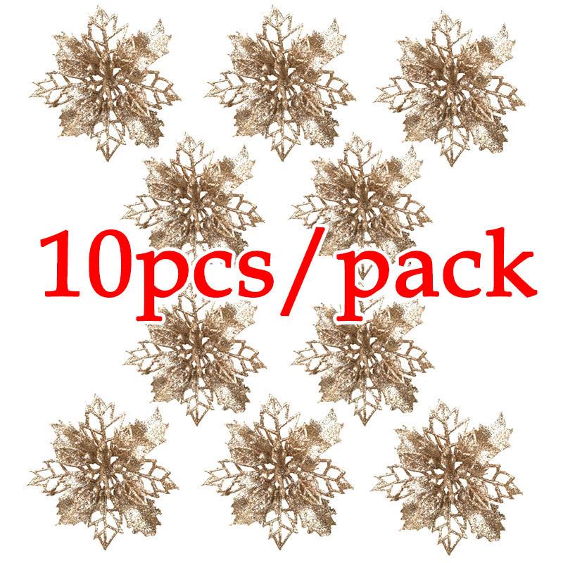 

(10pcs) Artificial Christmas Tree Flower Glitter Decorations Xmas Ornaments New Year Gift шампанського