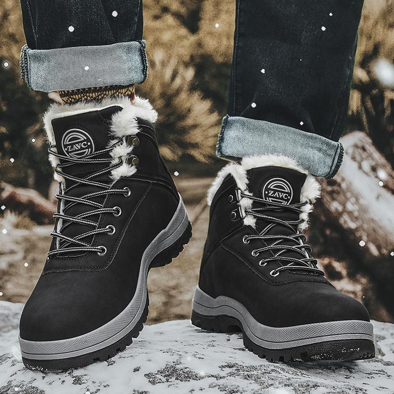 Winter Verdickte Plüsch Warme Schuhe Für Herren Outdoor Mode Arbeitsstiefel zum Schnüren Rutschfeste Schuhe mit Fell warm Männliche Schneestiefel