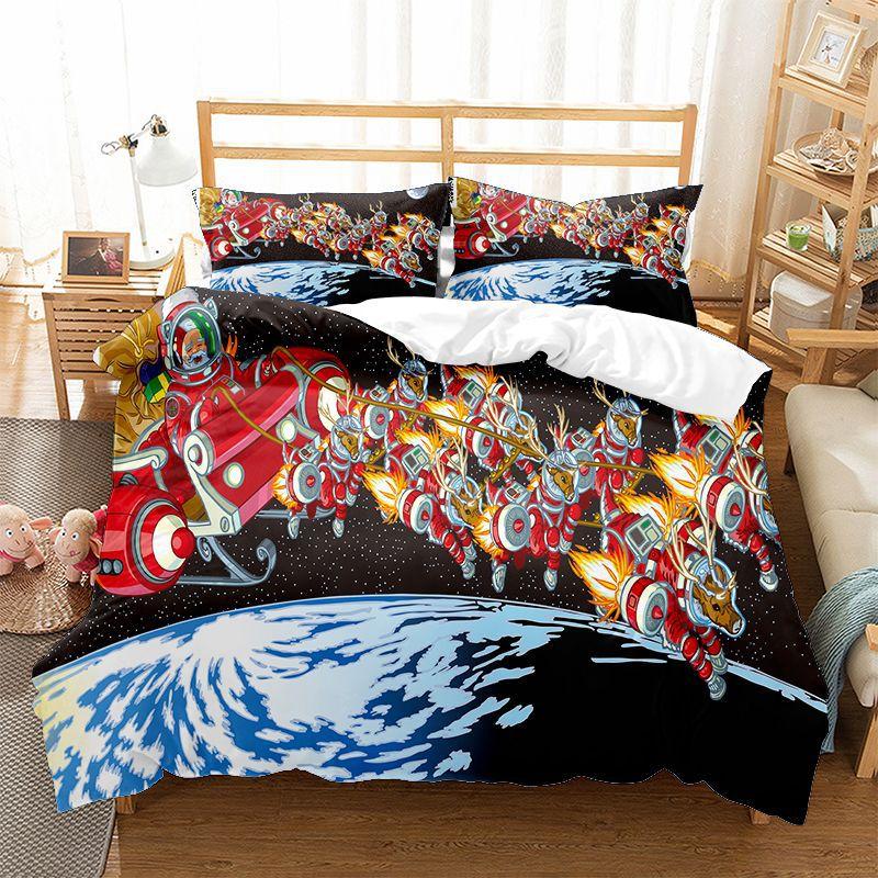 Happy Christmas Bedding Set 3D Printed Santa Claus Duvet Cover Set King Queen Single Double Size Kids Bedding Set No Sheet Gift