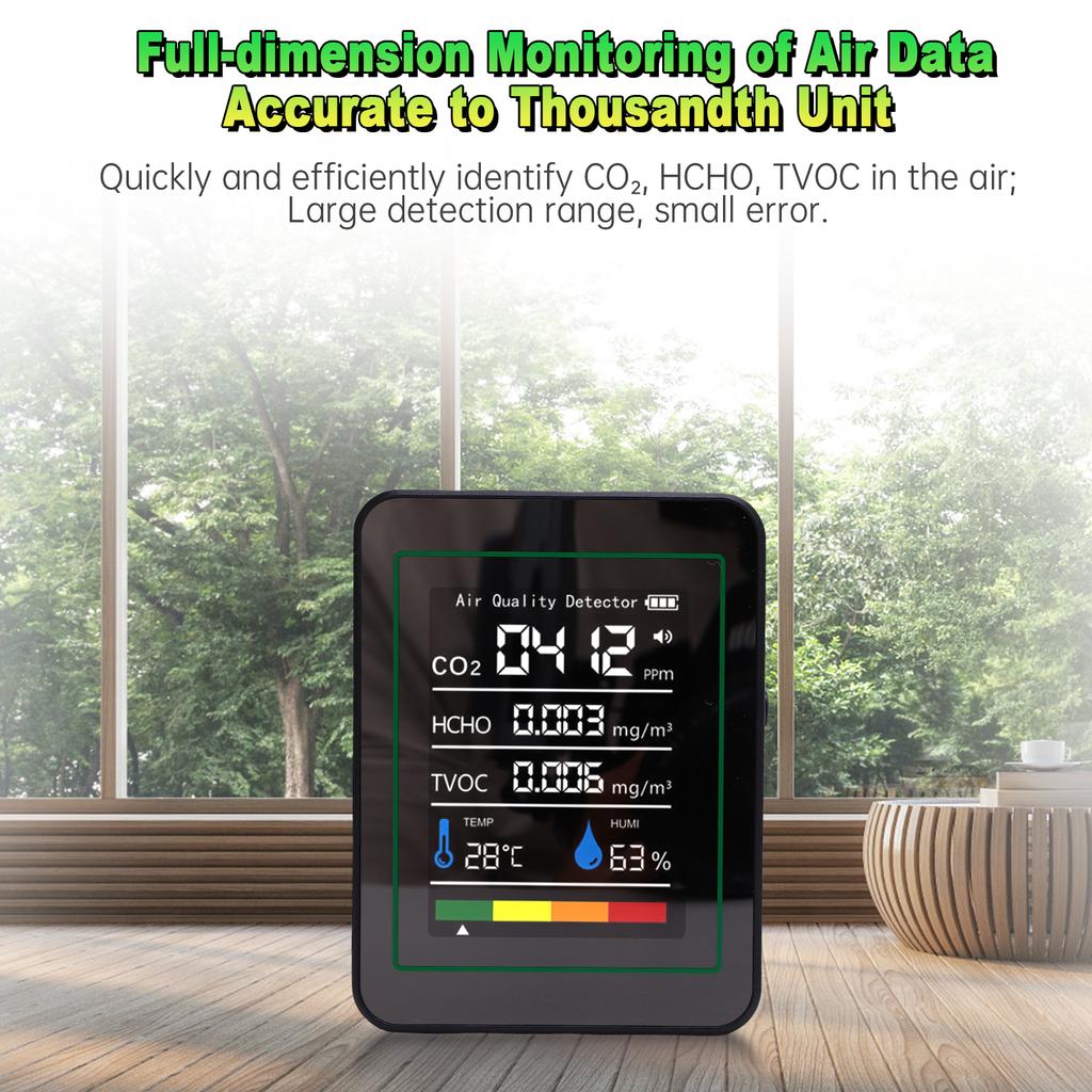 5 In 1 HCHO Meter, Portable Temperature and Humidity Meter with Color Screen for Home, Office, Vehicle, Detect CO2 TVOC