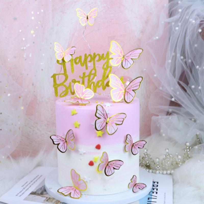 10PCS Butterfly Cake Decoration Creative Cupcakes Toppers Paper Baking Supplies for Birthday Party Wedding Anniversary
