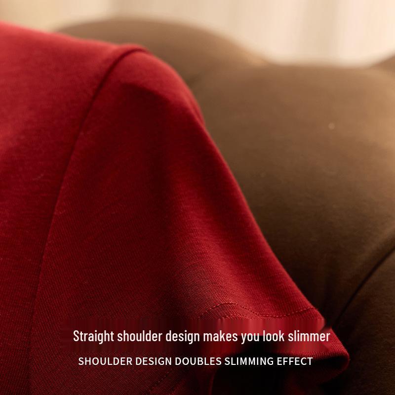 Tanglecel Tencel Silk Elastic Round Neck Short Sleeve Mulberry Silk T-Shirt for Spring & Summer