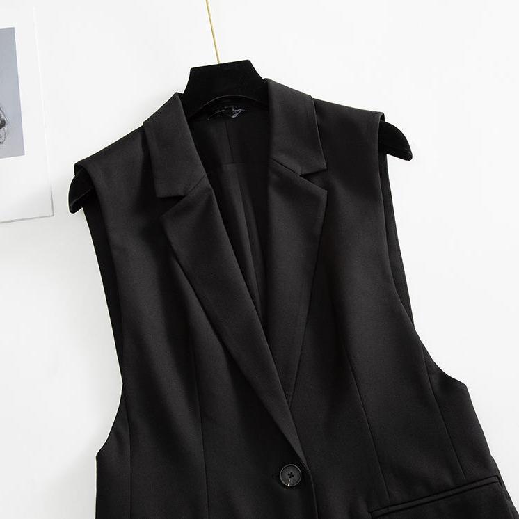 Elegante Fashionável Minimalista Estiloso Roupa Exterior Feminina Tendência Estilo Coreano Blazer Conjunto Colete Fibra de Poliéster