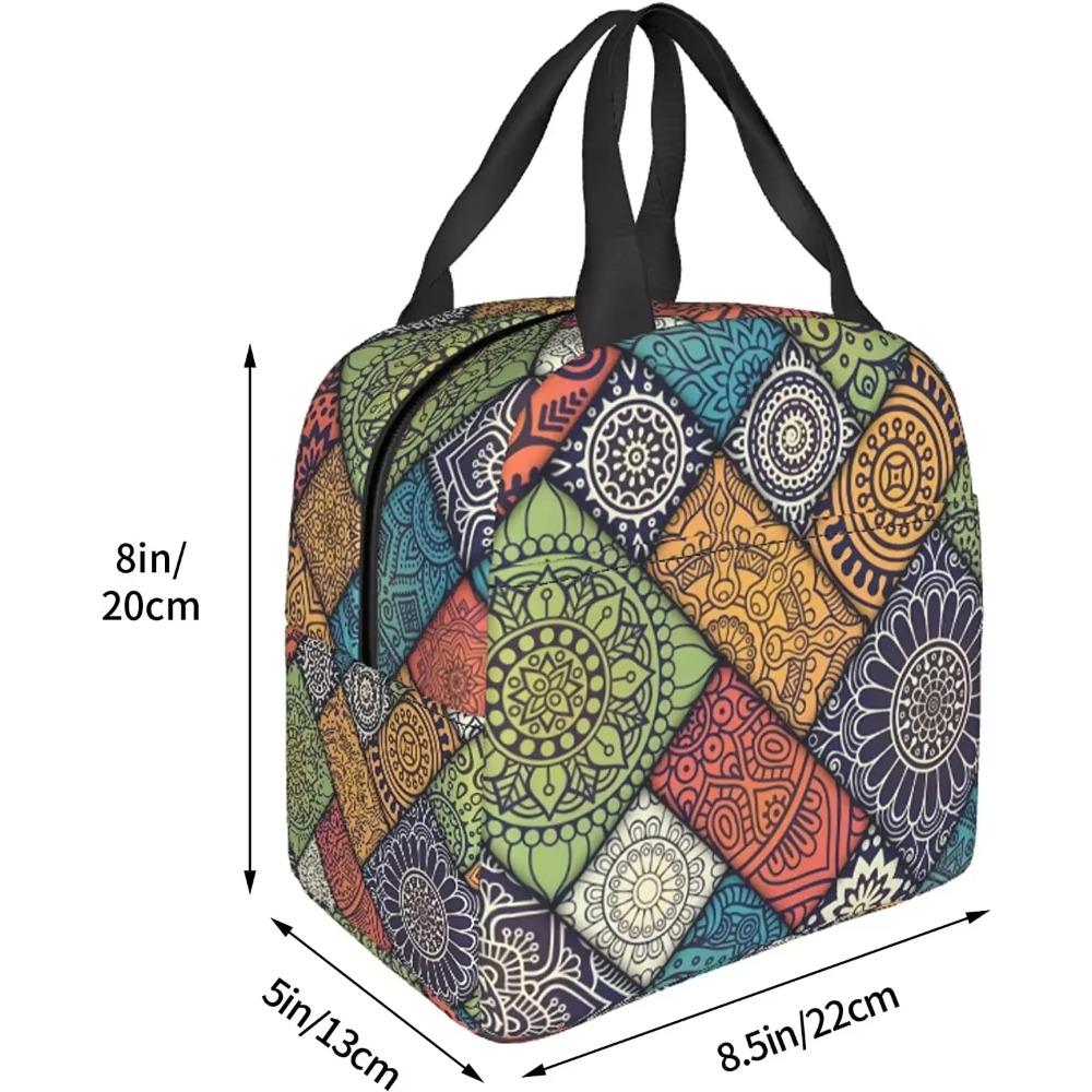Mandala Lunchväskor för Kvinnor Isolerad Matlåda Kylväska Termisk Tygkasse med Ficka Återanvändbar för Arbete Skola Vandring Picknick