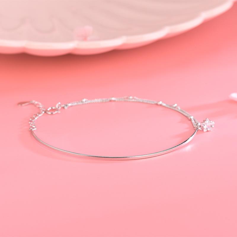 S925 Sterling Silver Korean Version Inlaid with Zircon Curved Tube Bracelet Simple Five-pointed Star Double Layer Single Diamond Bracelet