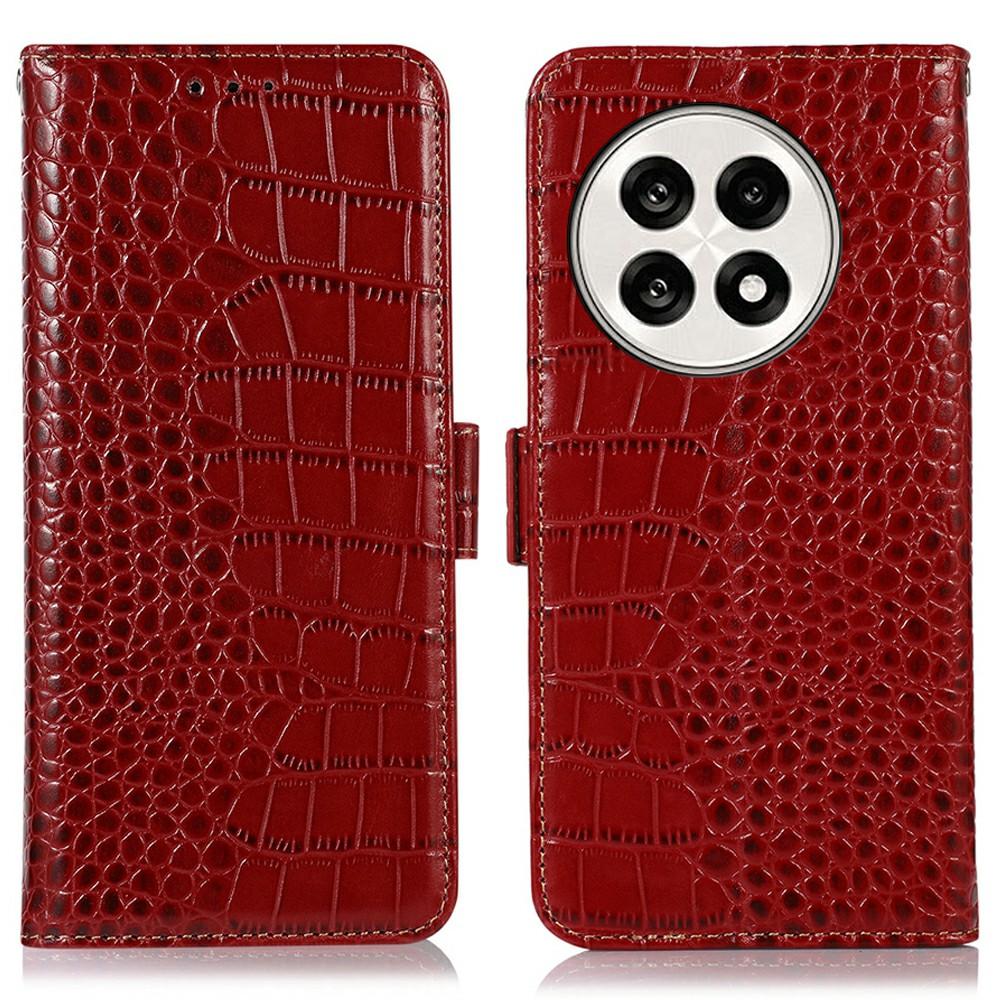 Genuine Cow Leather Phone Case for OnePlus Ace 5 Pro 5G/Ace 5 5G/13R 5G Crocodile Texture Phone Wallet Cover