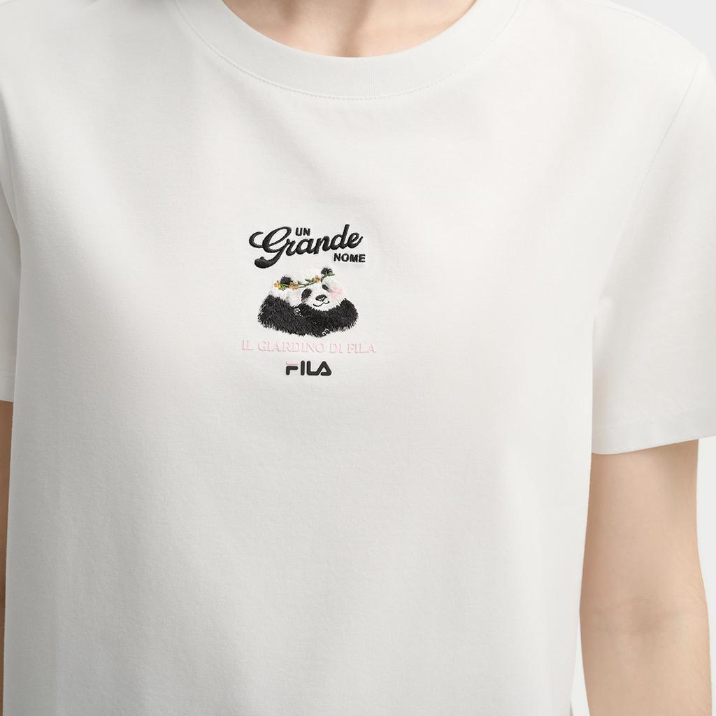 Fila Heritage Panda Embroidery Classic Versatile Short Sleeve T-Shirt Women Tops F11W538113F-WT