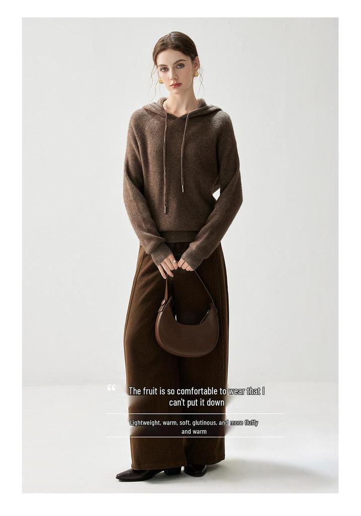 Elegant Women's Cashmere Hooded Sweater - Winter 2026 Style, Solid Color, Thick Base Layer, Loose Fit, Slimming Knitwear