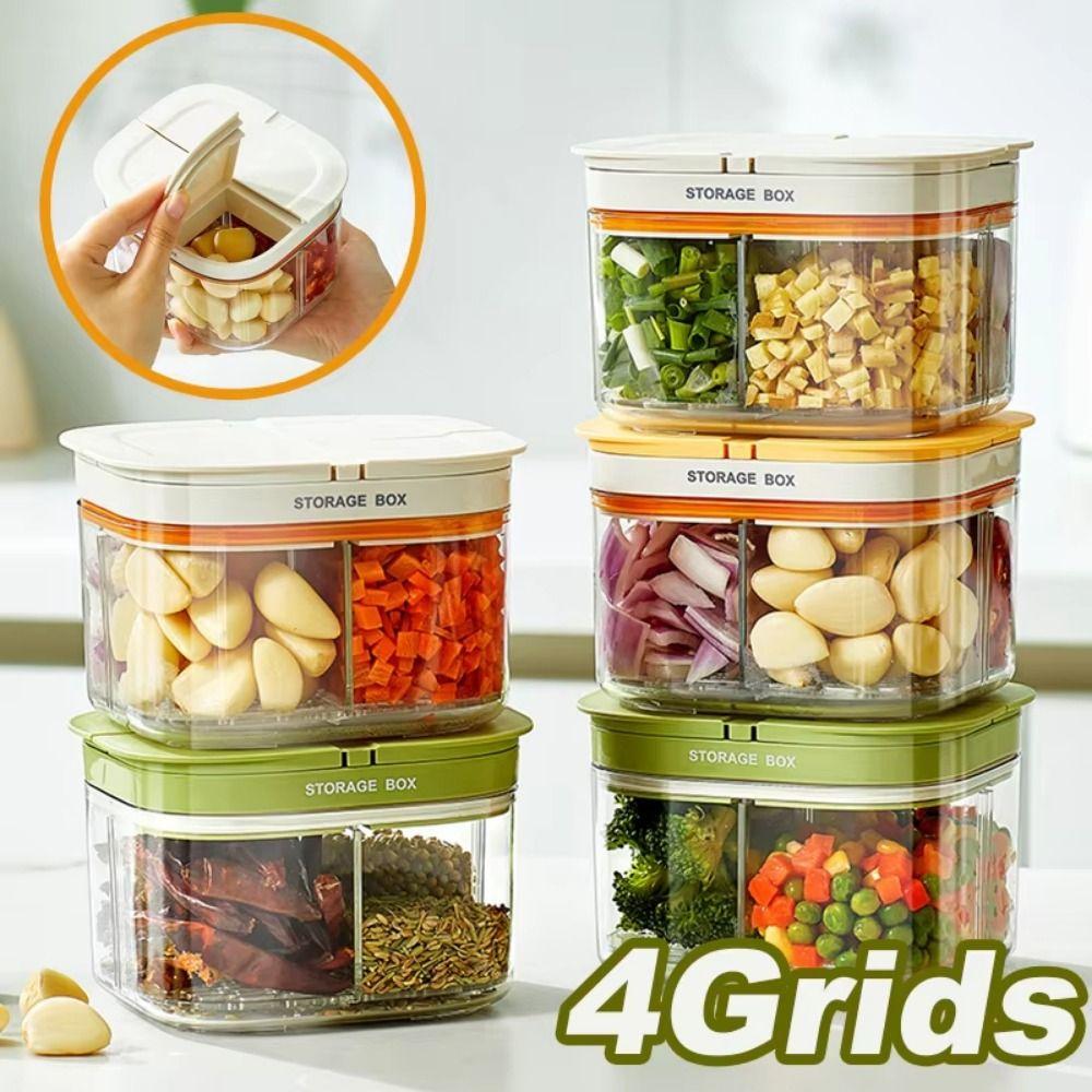 4 Grids Refrigerator Sealed Box Transparent Vegetable Divided Organizers Onion Serving Jar Snack