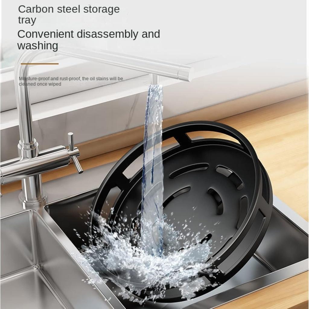 Kitchen Spice Rack 360°Rotating Seasoning Rack Storage Tray Rotating Multi Functional Kitchen Accessories No Punching Organize