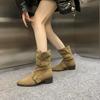 Französische spitze dicker Absatz kleine kurze Stiefel Damen 2025 neu Herbst Western Cowboy mittelhoher Schaft Martin Stiefel Stacking Stiefel