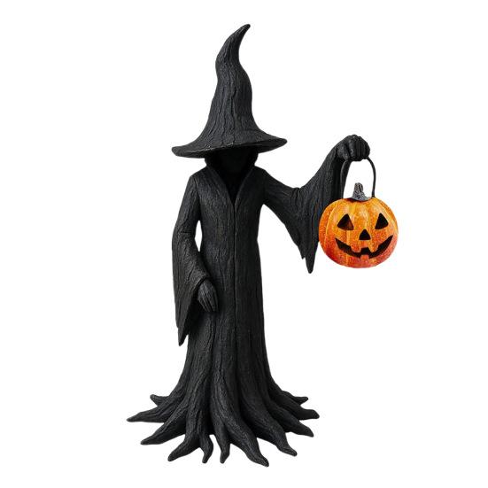 Halloween Witch Statue Gothic Enchanting Witch Figurine with Pumpkin Resin Tabletop Ornament for Haunted House Home Decor