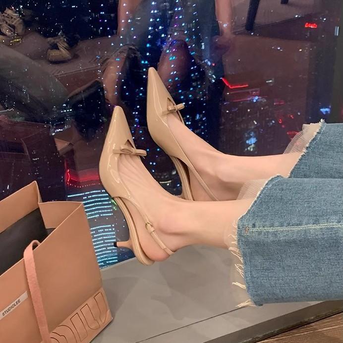 

Spot~ Elegant pointed head with stiletto high heels women s bow empty bag head sandals women s single shoes 34