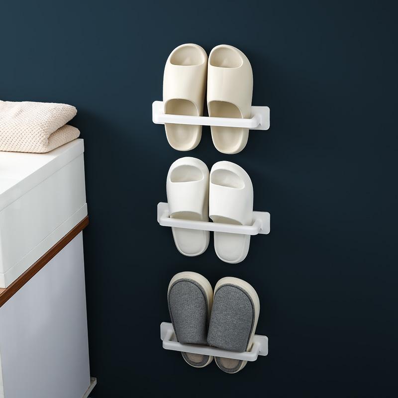 Bathroom Slippers Wall-Mounted Shoe Rack Storage Shoe Rack Self-Adhesive Plastic For Slippers Towels Multi-Purpose Pot Lid Rack