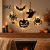 Halloween Home Decorations Pumpkin Hanging Decor, Non-Woven Ghost Ornament with Light String, Spooky Party Door Wall Decor for Scene, Trick