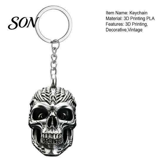 Small Punk Decoration 3D Printed Skull Keychain, Detailed Skeleton Key Ring Pendant for Cool Trendy Toy Bag Backpack, Spooky Accessory, Halloween Gift