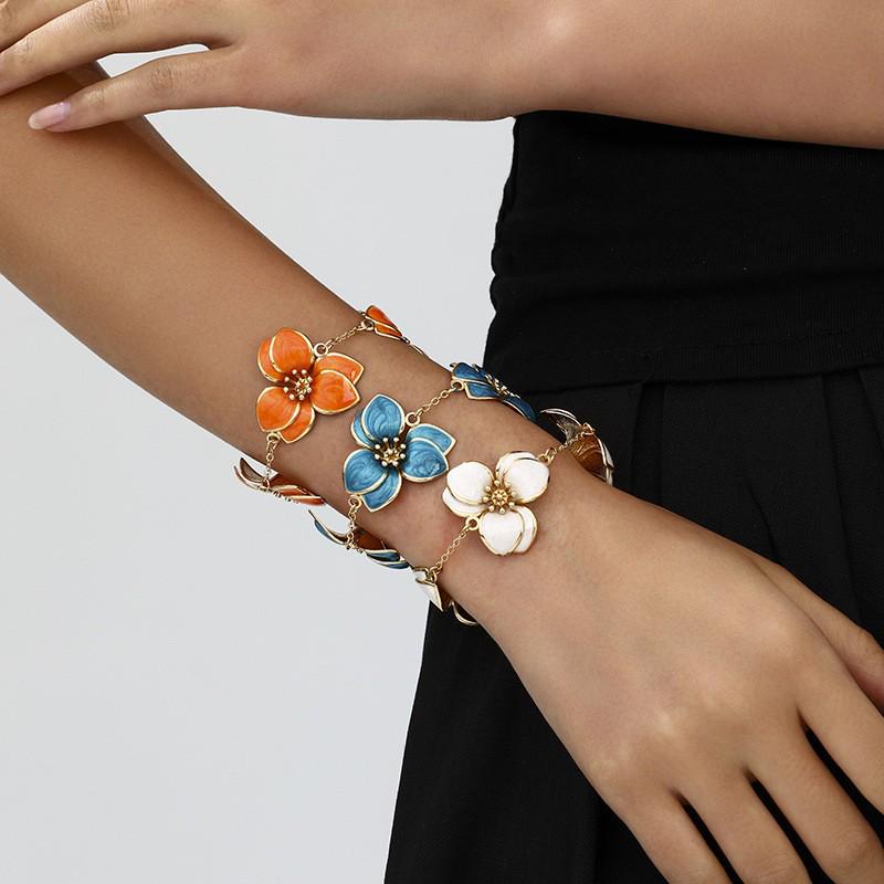 סט צמידים אלגנטי מאירופה עם פרחי אמייל - צבעים מרובים, תכשיטי יוקרה ברמה גבוהה