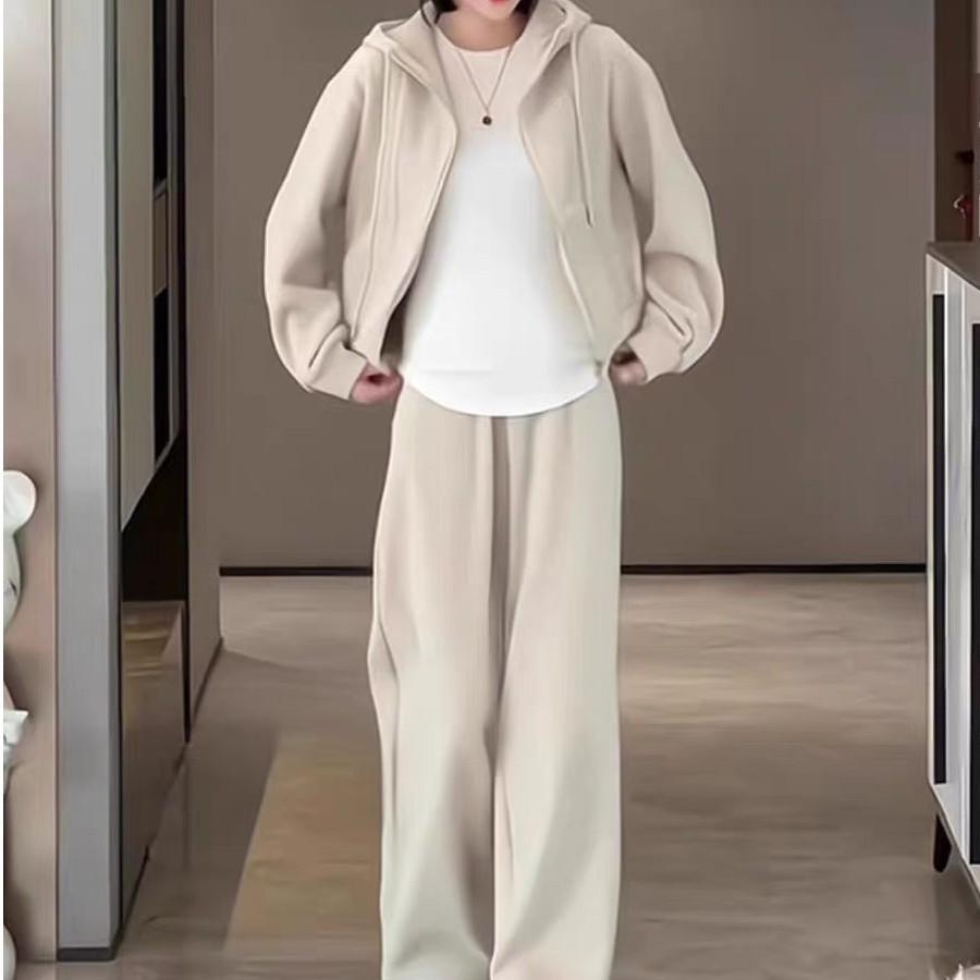 

Комплект из двух предметов: толстовка большого размера: Повседневный трикотажный топ с длинным рукавом и свободные брюки для женщин XL (Recommend 60-68 kg)