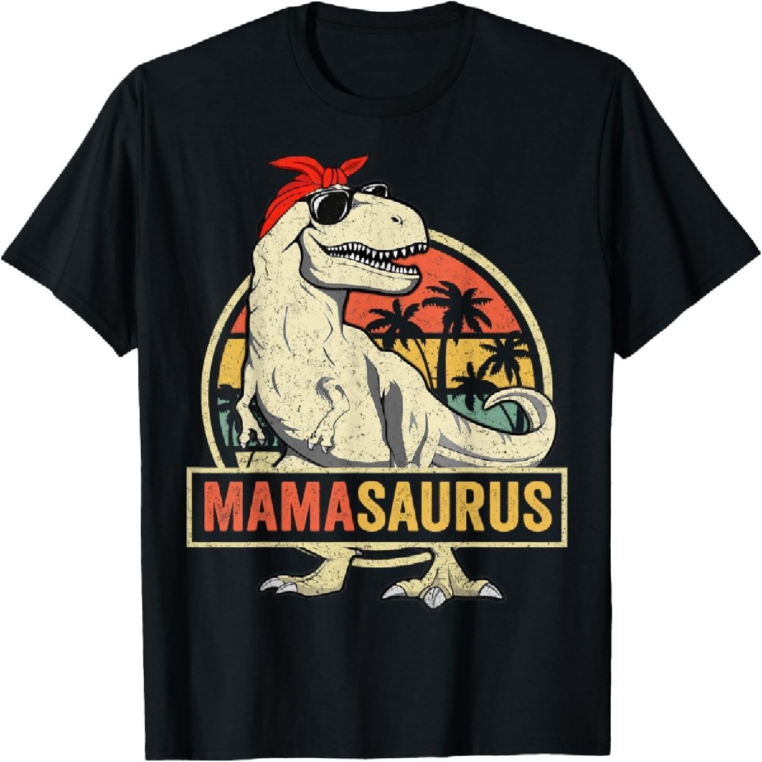 Family Saurus Shirts Store Mamasaurus T Rex Dinosaur Funny Mother s Day Gifts Mom Mommy Unisex Adult Classic Fit Black Short Sleeve T-Shirt S
