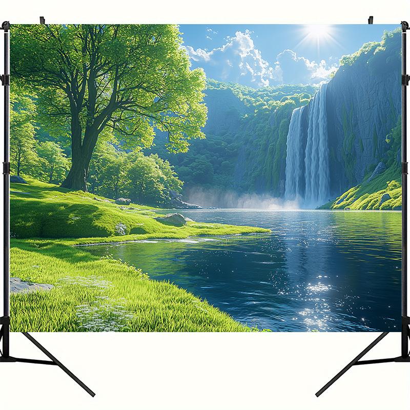 1, 2D banner, waterfall and green landscape polyester banner, room and party decoration, photography background