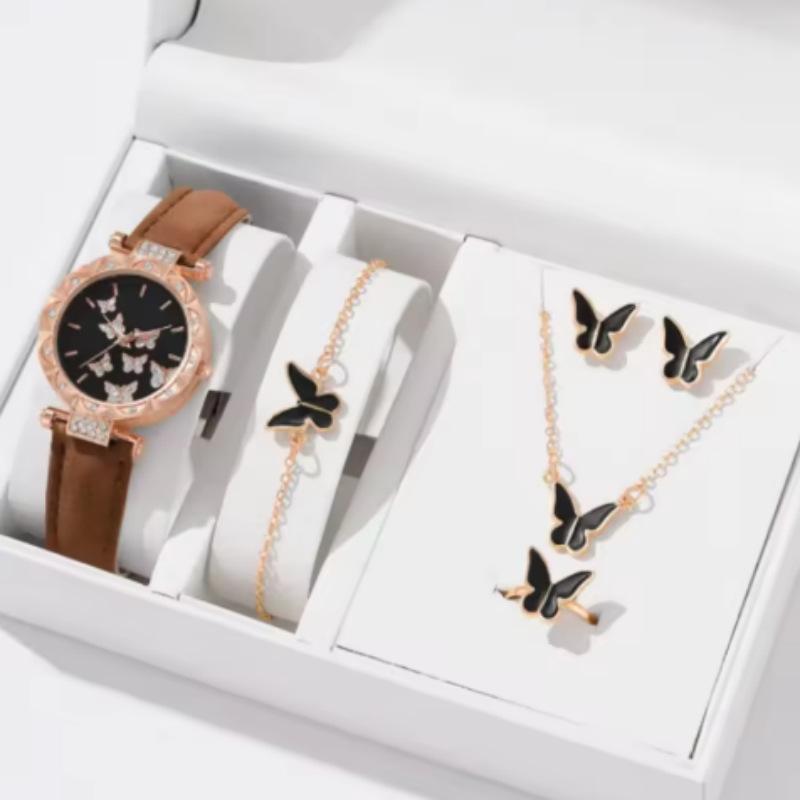 New Popular Women'S Bracelet Watch Fashionable And Simple Butterfly Five-Piece Watch Set Watch
