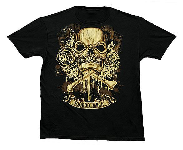 VOODOO MAGIC SKULL WITH ROSES T SHIRT 100% soft cotton fitted tee #13 dark NEW S