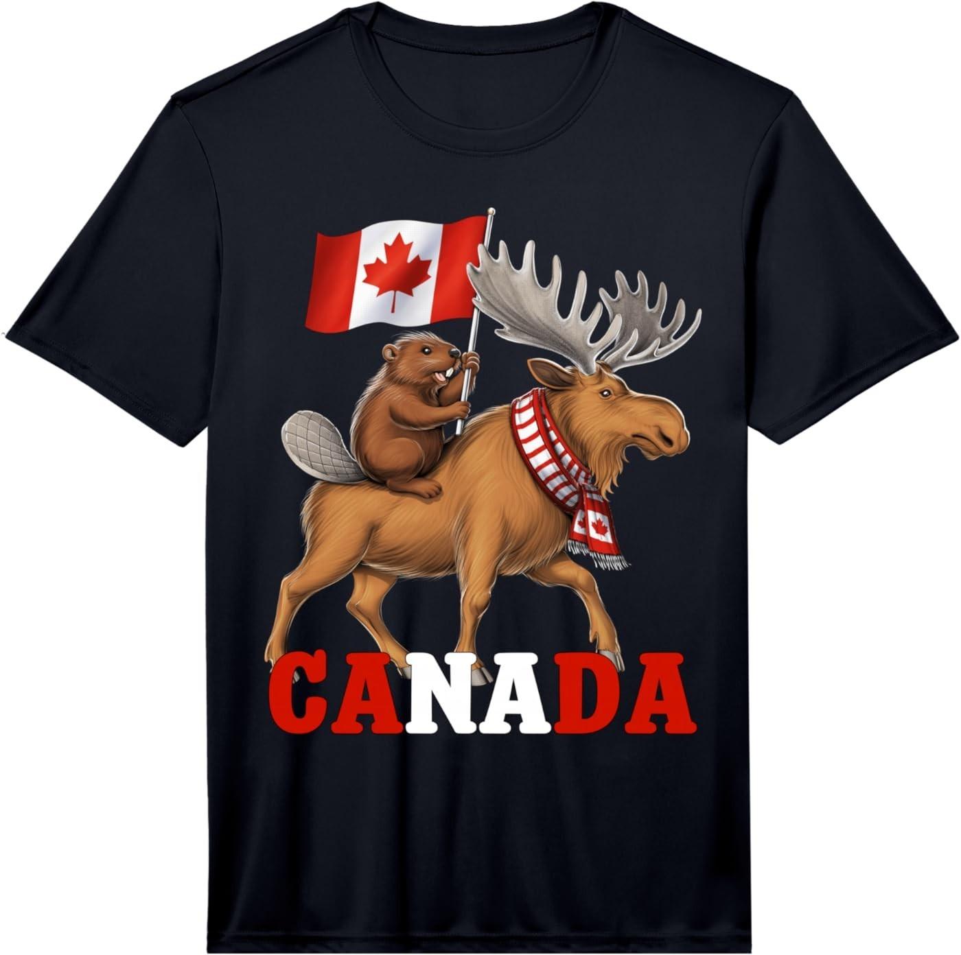 Canada Beaver Moose Canadian Flag Maple Leaf Canada Patriot Performance T- Unisex T-Shirt XXXXL