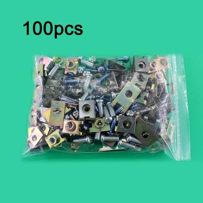 100pcs U-Type Mixed Metal Car Vehicle Door Panel Screw Fastener Gasket Clip
