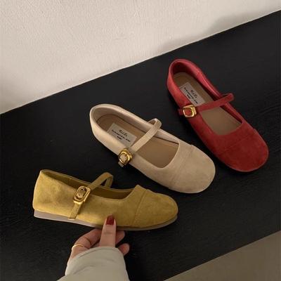Chaussures simples à semelle souple peu profondes pour femmes printemps et automne nouvelles chaussures Mary Jane plates en daim féerique doux rétro français chaussures plates
