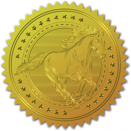 CRASPIRE 100pcs Gold Foil Certificate Seals - Mustang Embossed Gold Certificate Seals 2 Round Self Adhesive Embossed Stickers for Invitations,