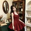 Rose French Life Four-meter Skirt Bow Sleeveless Waist Dress Skinny Slightly Red Dress