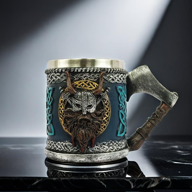 1pc 450ml/15.22oz Viking Beer Cup, European Battle Axe 3D Viking Mark Figures Mark Coffee Cup Gift